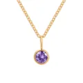 Collier de chaîne couleur dorée avec pendentif rond en cristal violet serti pour femmes. - Février Violet - Or