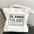 Weißer Canvas Shopper mit spanischem Text, modische Freizeittasche für den täglichen Gebrauch. - L / Stil 4