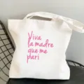 Lässige weiße Canvas Tragetasche mit pinkem spanischen Spruch, modische Umhängetasche. - L / Stil 2