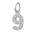 Ciondolo numero 9 in zircone argento, accessorio per gioielli DIY in acciaio inossidabile. - Numero 9(ZP39295) / Colore acciaio