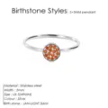 Bague de pierre de naissance en acier inoxydable avec pendentif rond pavé pour femme. - US5 (49mm) / Janvier Rouge - Argent