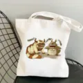 Borsa shopper in tela bianca con stampa anime carina, borsa a spalla casual per uso quotidiano. - Modello 4 / 35*40cm