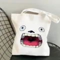 Borsa shopper in tela con stampa di viso anime divertente, borsa a spalla casual. - Stile 1 / 35*40cm