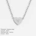 Edelstahl Herz Buchstabe V Anhänger Halskette für Damen, 45cm silberne Kette Schmuck. - V-Stahl