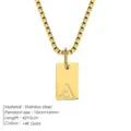 Collier pendentif lettre A en acier inoxydable doré or 14K avec chaîne boîte pour femmes tendance. - Or / Lettre A