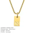 Collier en acier inoxydable plaqué or 14K avec un pendentif lettre N rectangulaire. - Acier / Lettre N