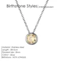 Collier de naissance en acier inoxydable avec pendentif rond de 8 mm, chaîne courte argentée. - Novembre Jaune Clair - Argent