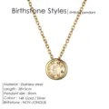 Collier de naissance en acier inoxydable avec pendentif rond de 8mm et chaîne dorée chic. - Novembre Jaune Clair - Or