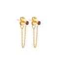Boucles d'oreilles clous en acier inoxydable doré avec strass rouge et chaîne pendante. - Janvier Rouge - Or