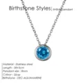 Collier pendentif pierre de naissance en acier inoxydable pour femme, chaîne 38+5cm avec 8mm. - Décembre Bleu Lac - Argent