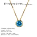 Collier pendentif pierre de naissance en acier inoxydable, chaîne clavicule dorée 14K pour femme. - Décembre Bleu Lac - Or