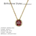 Collier pendentif pierre de naissance en acier inoxydable or 14K avec pierre rouge 8mm. - Janvier Rouge - Or