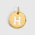 Pendentif lettre H en acier inoxydable doré, charm rond émaillé pour accessoires de bijoux DIY. - Or 14K - H