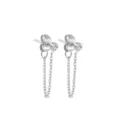 Boucles d'oreilles puces à chaîne et pampilles en acier inoxydable étincelantes. - Avril Blanc - Argent