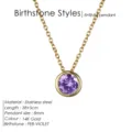Collier pendentif pierre de naissance violette en acier inoxydable or 14K femme. - Février Violet - Or