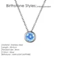 Collier de naissance en acier inoxydable avec pendentif cristal bleu clair pour femmes - Mars Bleu Clair - Couleur Acier