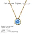 Élégante collier de naissance en acier inoxydable doré 14K avec pendentif bleu clair de 8 mm. - Mars Bleu Clair - Couleur Or