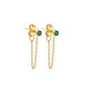 Boucles d'oreilles clous en acier doré avec strass vert et pampilles à chaîne élégantes. - Mai Vert - Or