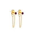 Boucles d'oreilles clous en acier inoxydable doré avec strass violet et chaîne. - Juin Violet - Or