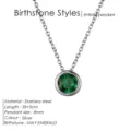 Collier de naissance en acier inoxydable avec pendentif émeraude vert, chaîne 38+5cm. - Mai Vert - Argent
