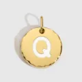Pendentif rond lettre Q en acier inoxydable doré avec émail blanc, accessoire bijoux DIY. - Or 14K - Q