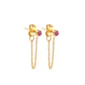 Boucles d'oreilles puces en acier inoxydable doré avec strass rose et belle chaîne pendante. - Juillet Rose - Or