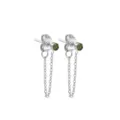 Boucles d'oreilles clous chaîne pendante en acier inoxydable avec strass vert. - Mai Vert - Argent