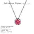 Collier de pierre de naissance en acier inoxydable avec pendentif rose de 8mm pour femmes. - Juillet Rose - Argent