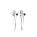 Boucles d'oreilles clous chaînes en acier inoxydable avec un beau zircon bleu élégant. - Septembre Bleu Royal - Argent