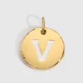Pendentif lettre V en acier inoxydable doré, charm rond en émail blanc pour bijoux DIY. - Or 14K - V