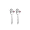 Boucles d'oreilles puces en acier inoxydable argenté avec strass rose et pampille. - Octobre Rose - Argent