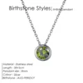 Collier pendentif pierre de naissance en acier, 8mm peridot vert rond, chaine argente. - Août Vert Clair - Argent