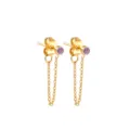 Boucles d'oreilles puces chaîne en acier doré avec strass violet brillants pour femmes chic - Octobre Rose - Or