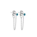 Boucles d'oreilles clous pampilles chaine strass bleu en acier inoxydable mode. - Décembre Bleu Lac - Argent