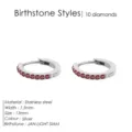 Boucles d'oreilles créoles pierre de naissance en acier argent 13mm mode femme - Janvier Rouge - Argent