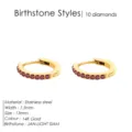 Boucles d'oreilles créoles en acier inoxydable doré avec cristaux rouges de 13mm et 1.5mm. - Janvier Rouge - Or