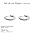 Belles boucles d'oreilles créoles en acier inoxydable avec 10 zircons violets élégants. - Février Violet - Argent