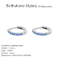 Pendientes de aro de acero inoxidable de 13mm con cristales de piedra azul para mujer. - Marzo Azul Claro - Plata