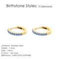 Pendientes de aro de acero inoxidable chapado en oro 14K con piedras azules, 13mm joyería. - Marzo Azul Claro - Dorado