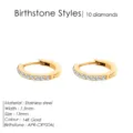 Pendientes de aro de acero inoxidable oro 14K con 10 piedras natales de cristal elegantes - Abril Blanco - Dorado