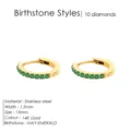 Pendientes de aro de acero inoxidable dorado de 14K con cristales verdes, de 13mm. - Mayo Verde - Dorado
