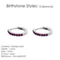 Pendientes de aro de acero inoxidable con circonita morada, 13mm plateados para mujeres - Junio Púrpura - Plata