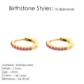Pendientes de aro de acero inoxidable chapado en oro de 14K con piedra de nacimiento rosa - Julio Rosa - Dorado