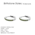Pendientes de aro huggie de acero inoxidable con piedra natal peridoto verde, plata. - Agosto Verde Claro - Plata