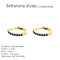 Pendientes de aro de acero inoxidable oro 14K con piedra de nacimiento azul brillante para mujer. - Septiembre Azul Real - Dorado