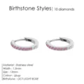 Pendientes de aro de acero inoxidable con cristales rosados, color plata 13mm. - Octubre Rosa - Plata