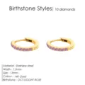Pendientes de aro de acero inoxidable dorado de 14K con cristales rosas brillantes. - Octubre Rosa - Dorado