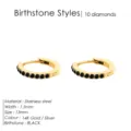 Pendientes de aro dorados de acero inoxidable con cristales negros, tamaño de 13 mm. - Negro-Dorado