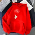 Sweat à capuche rouge avec motif éléphant pissenlit, pull à manches longues décontracté. - S / Hauts / Rouge
