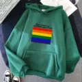 Sweat à capuche vert avec drapeau arc-en-ciel et imprimé, sweat casual manches longues. - Vert